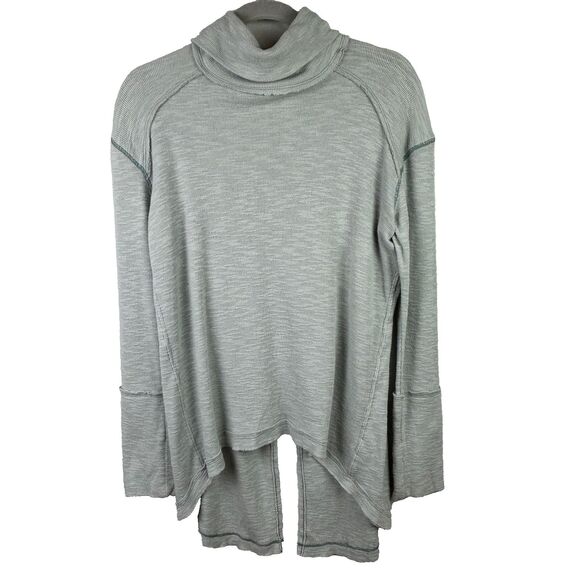 We the Free People Split Back Turtleneck Funnel Neck Split Back Tunic Top Blue M - Picture 2 of 15